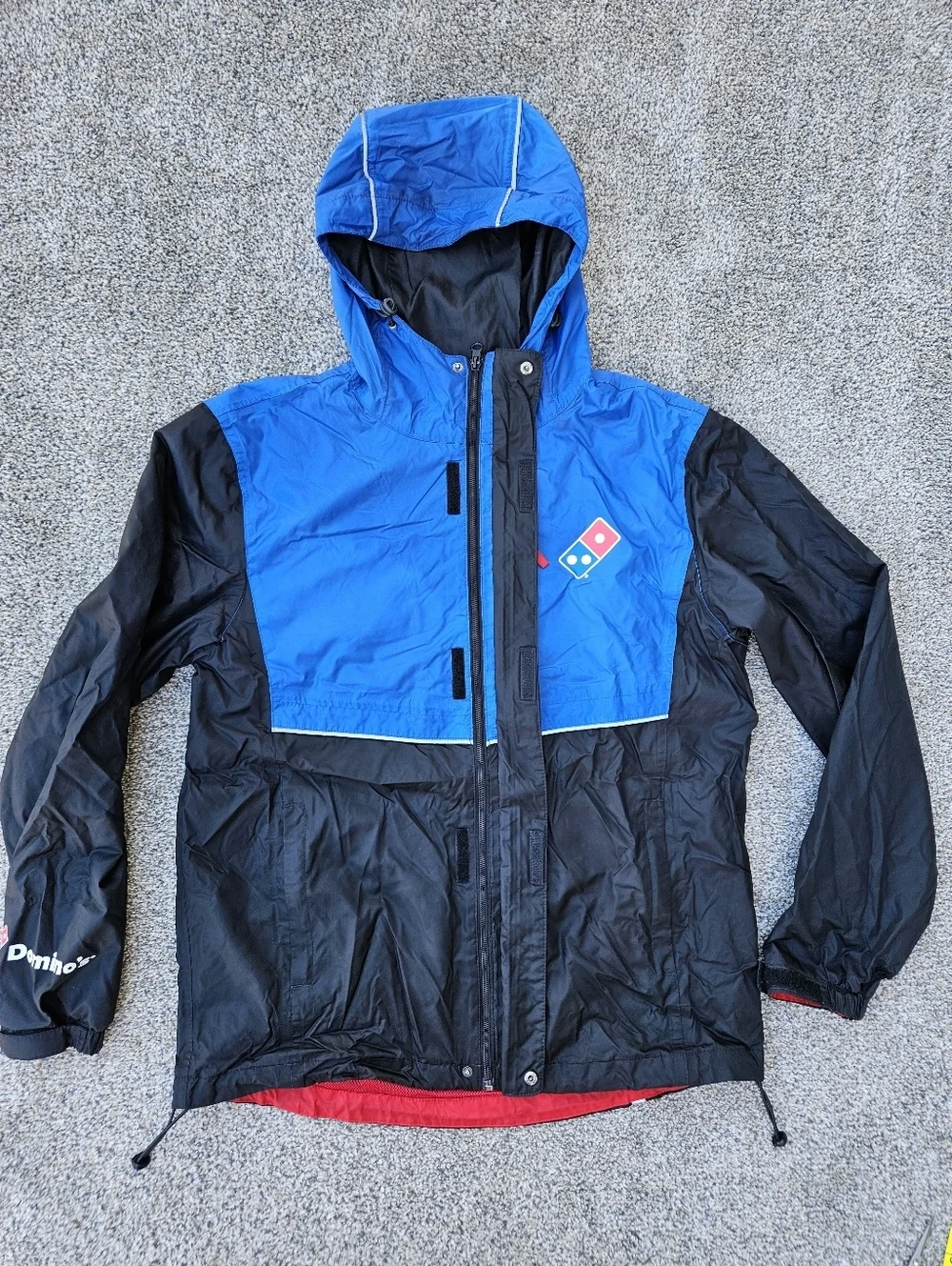 Dominos Pizza Jacket Black Blue Hooded Windbreaker Reflective Full Zip Mens M